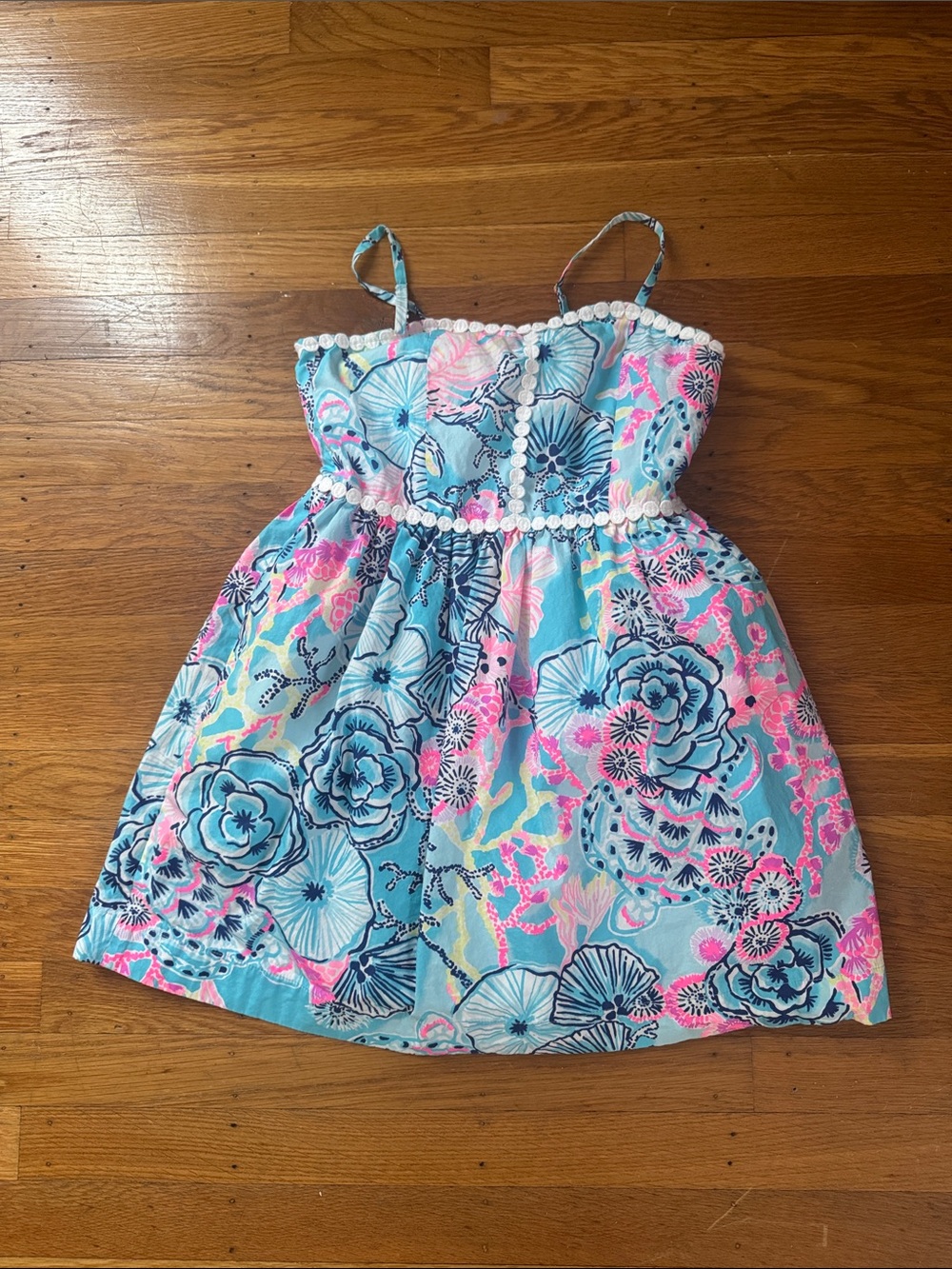 Lilly Pulitzer Girls’ Blue Floral Sundress with Pink Accents